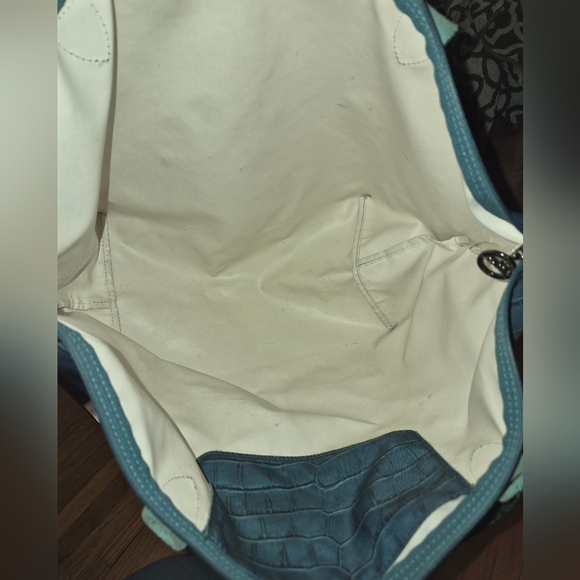 Rare Longchamp Le Pliage Ostrich Trim Nylon Croc Print Tote Blue/teal - Picture 13 of 16